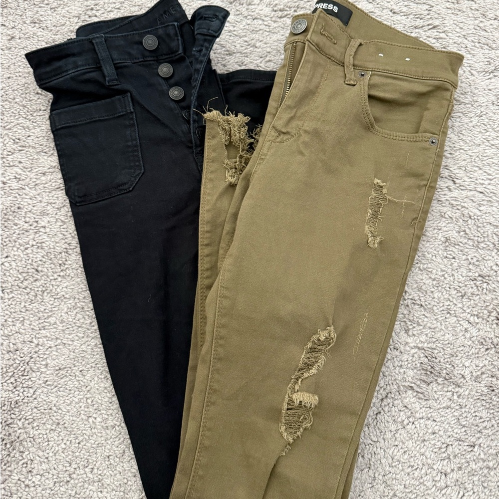 American Eagle Super Hi Rise Jeggings and Express ankle jeans LOT OF 2